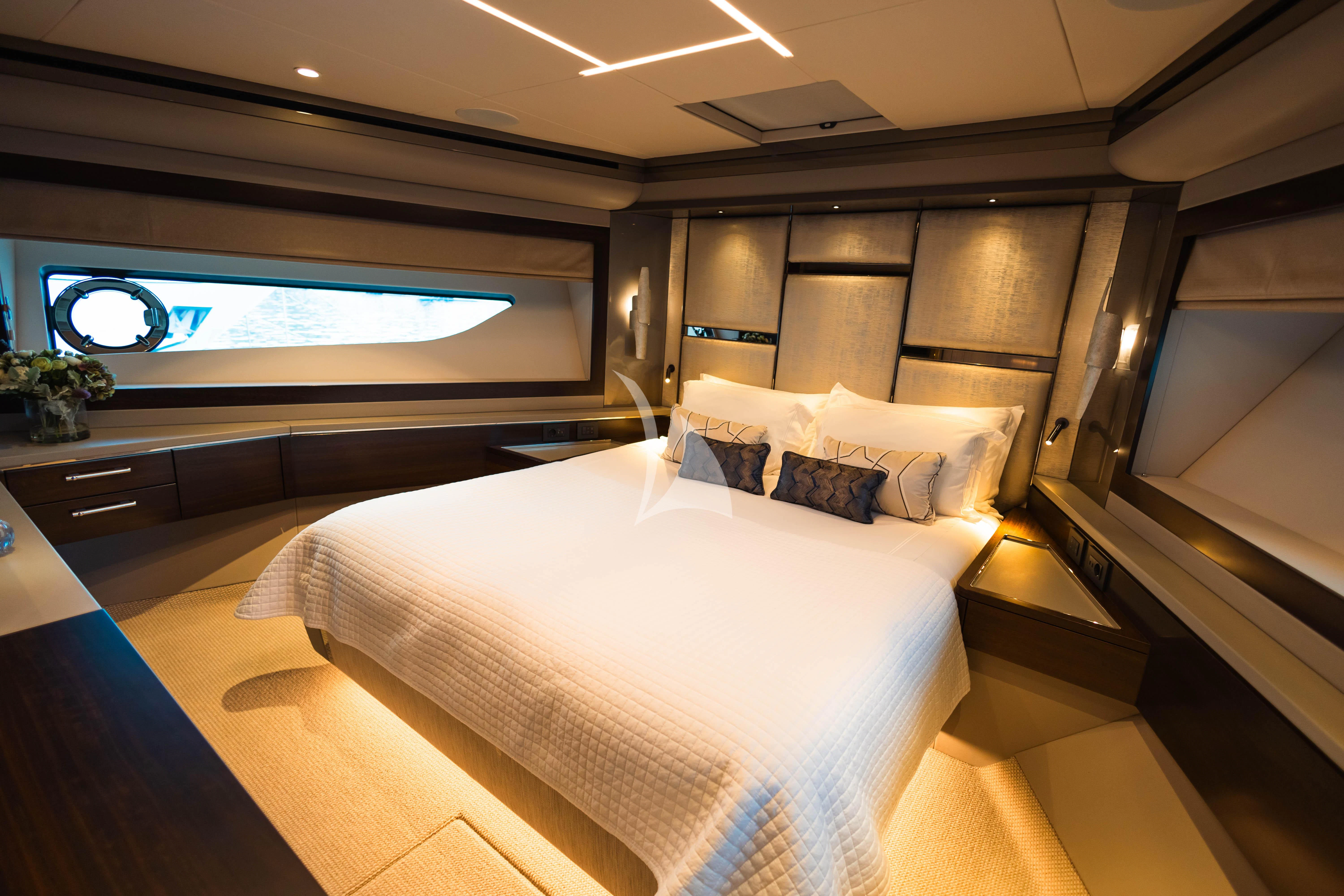 a bed in a room aboard MOONLIGHT Yacht for Sale