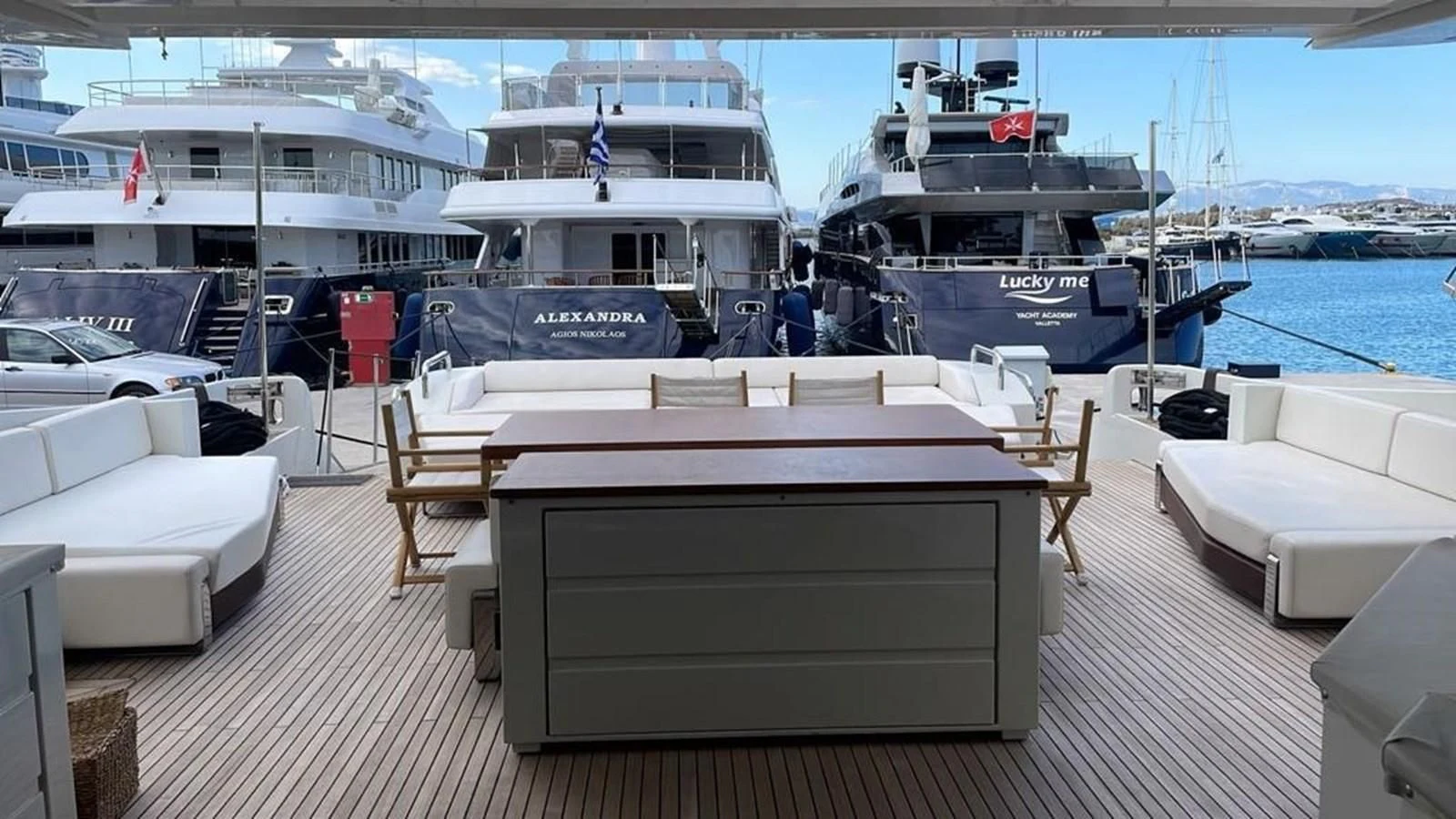 a boat on a dock aboard DUKE Yacht for Sale
