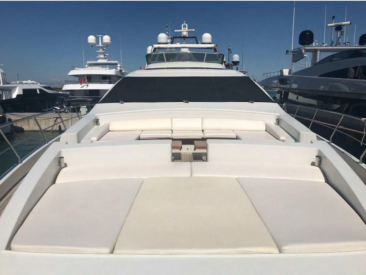 a yacht docked at a pier aboard DUKE Yacht for Sale