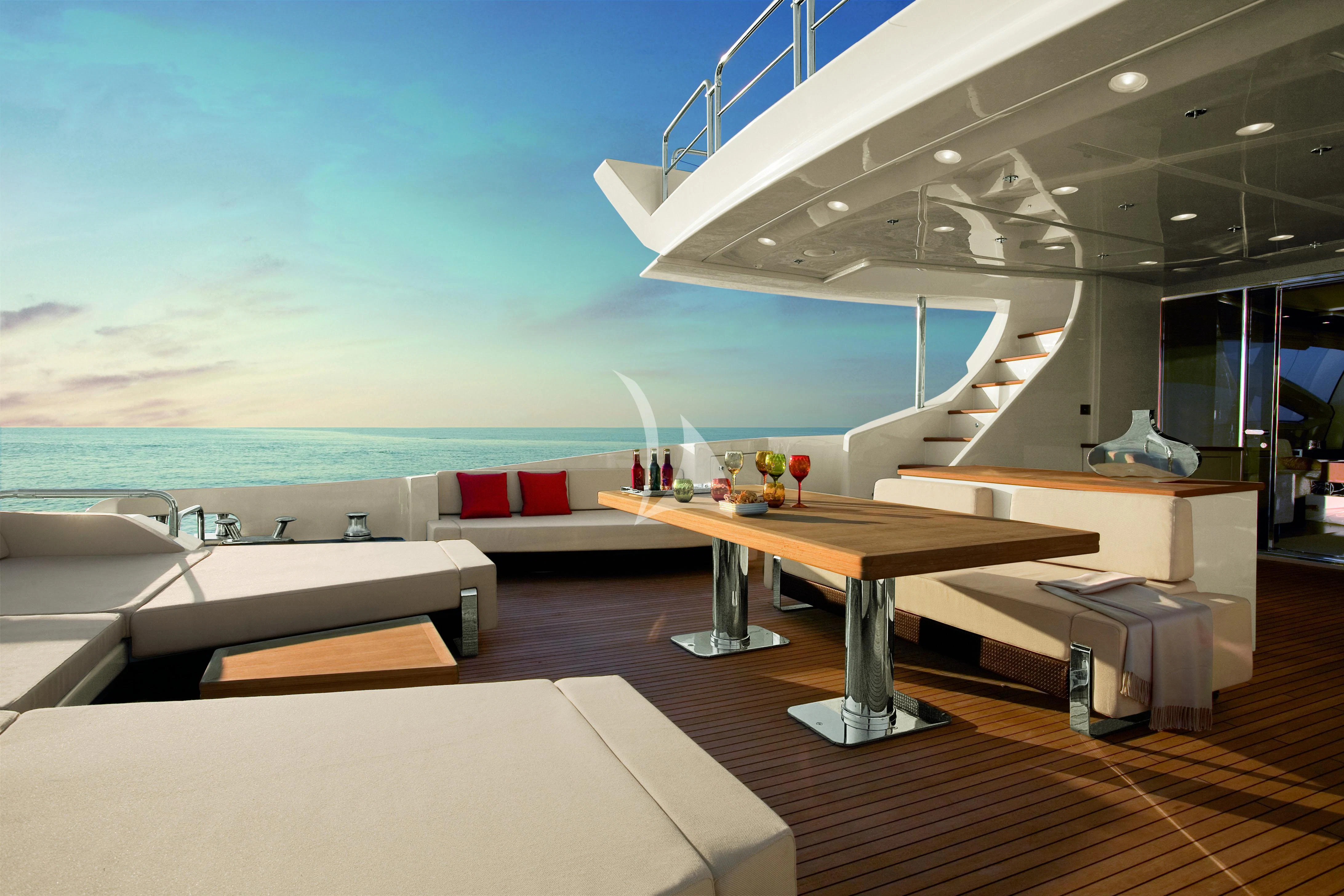 a room with a table and chairs aboard DUKE Yacht for Sale
