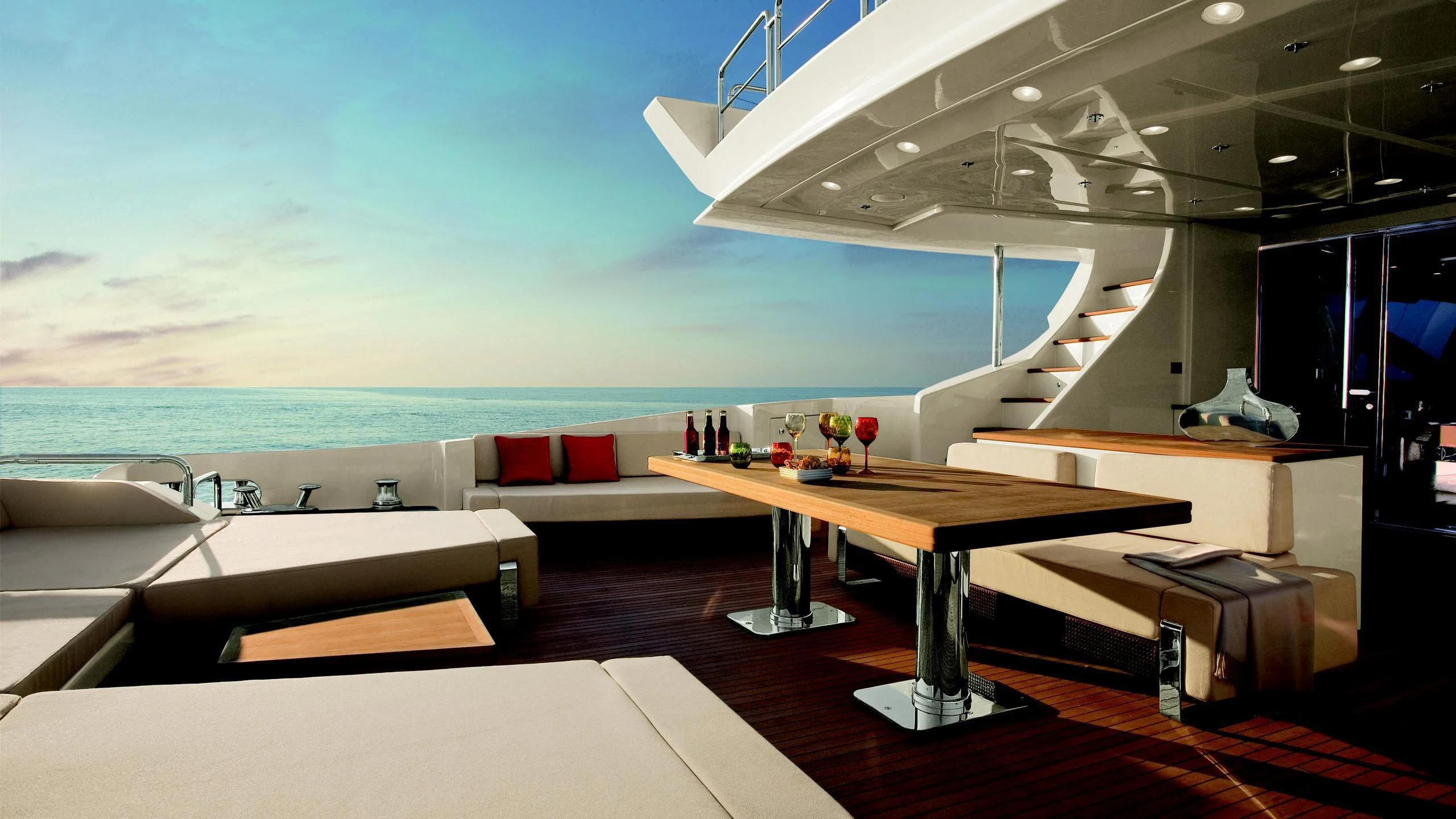 a room with a table and chairs aboard DUKE Yacht for Sale