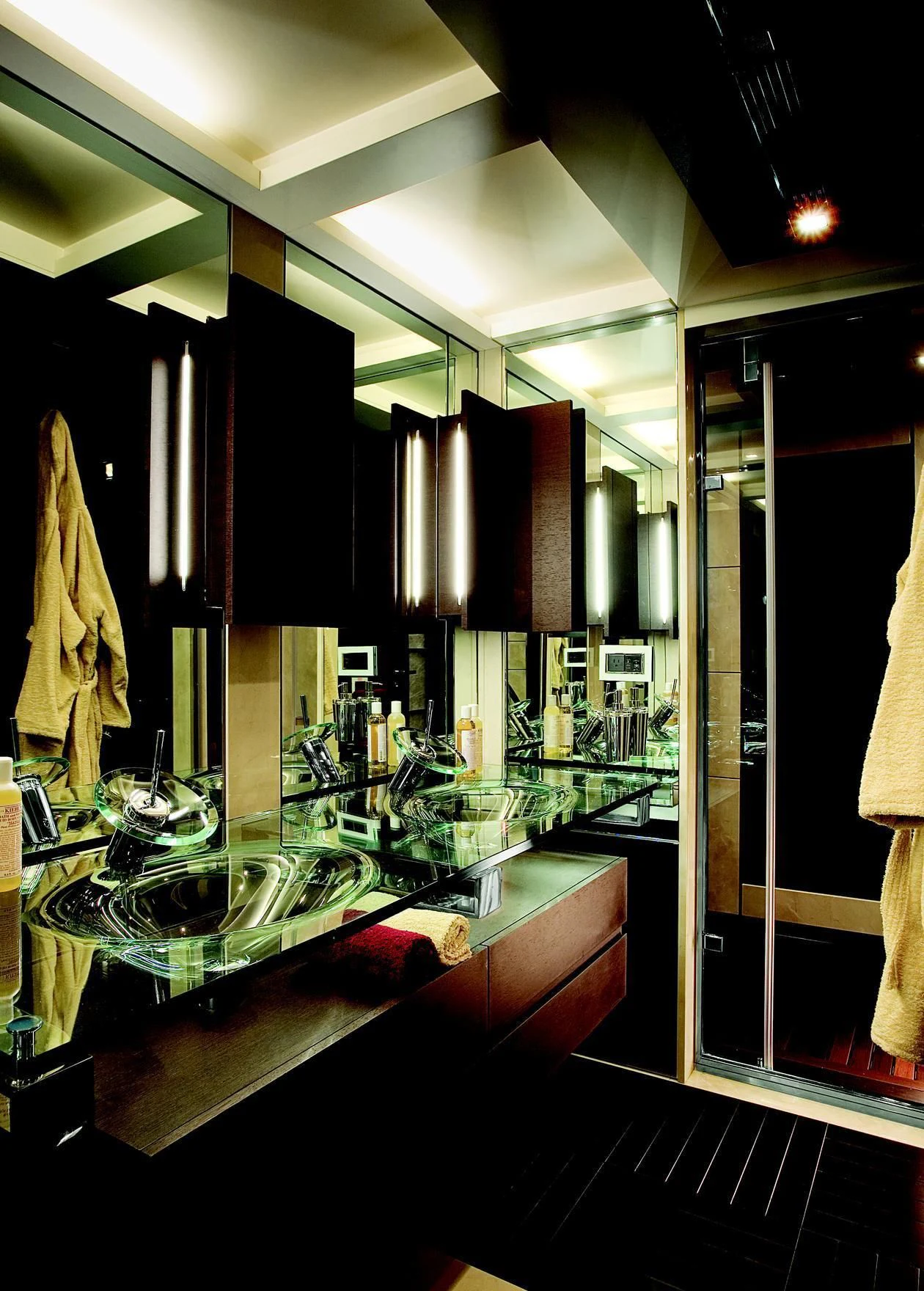 a large room with a counter and sinks aboard DUKE Yacht for Sale