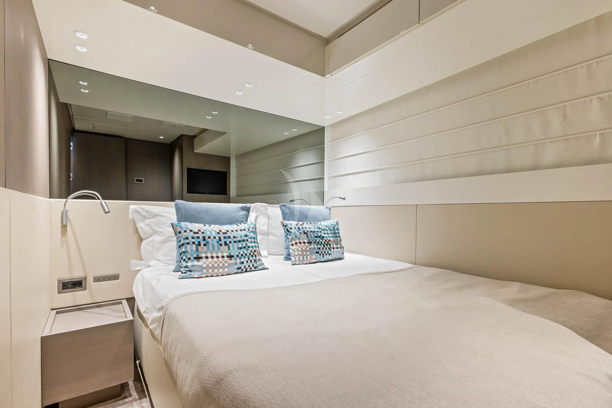 a bed with pillows aboard VINCI II Yacht for Sale