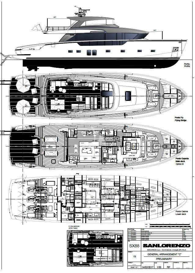 diagram, engineering drawing aboard VINCI II Yacht for Sale