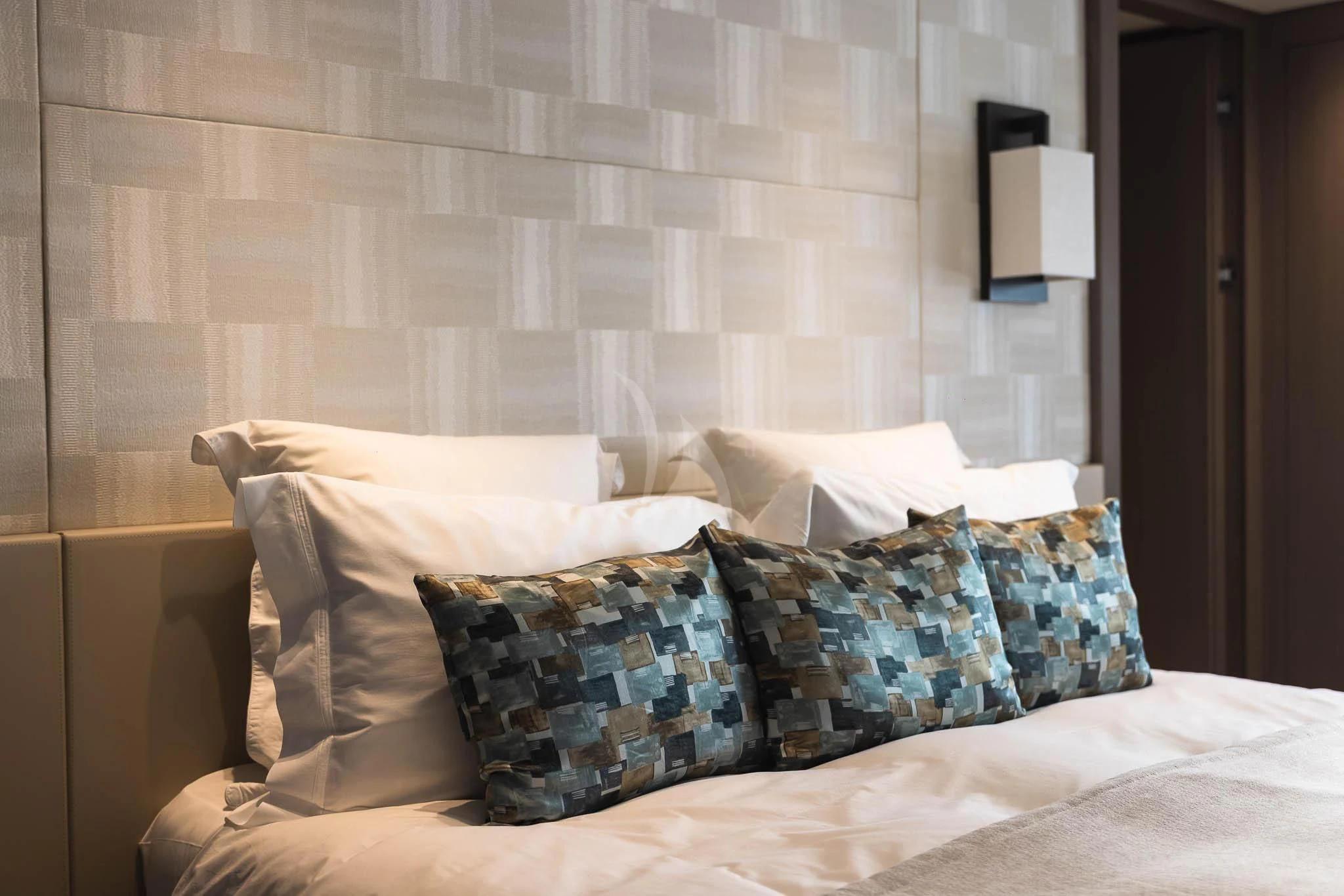 pillows on a bed aboard VINCI II Yacht for Sale