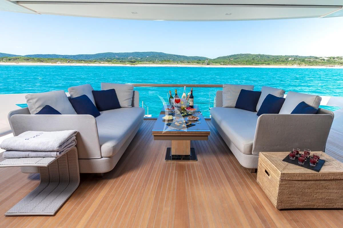 a living room with a large ocean aboard VINCI II Yacht for Sale