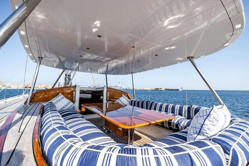 a bed on a boat aboard BOLERO Yacht for Sale