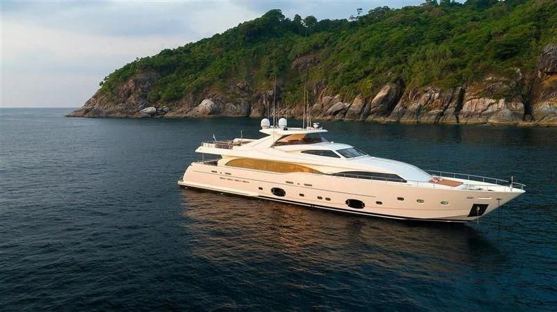 a white yacht in the water aboard HAPPY DAYS Yacht for Sale