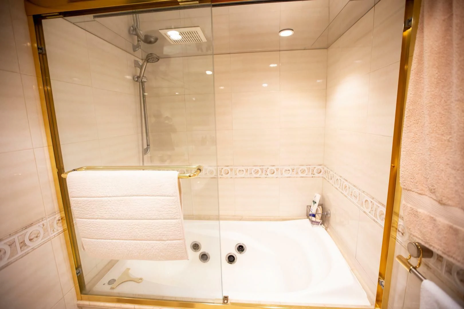 a bathroom with a bathtub and shower aboard PAINKILLER Yacht for Sale