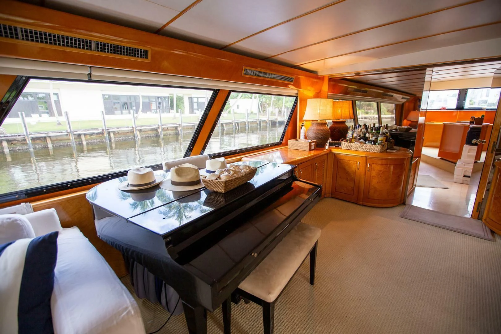 a large kitchen with a large window aboard PAINKILLER Yacht for Sale