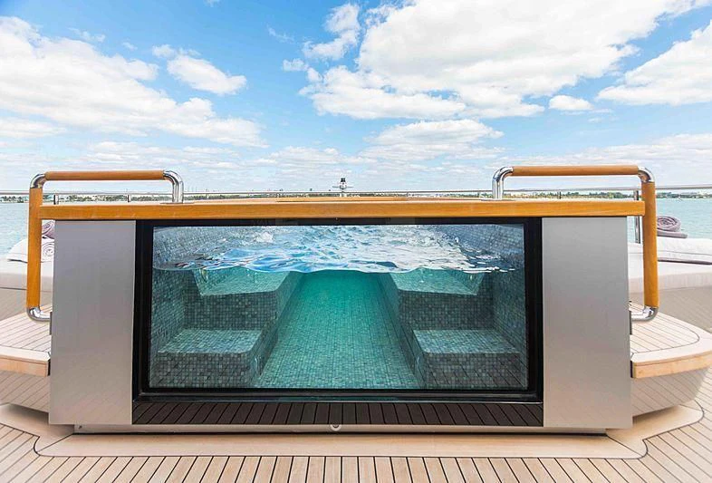 a large glass window aboard BACCHANAL Yacht for Sale