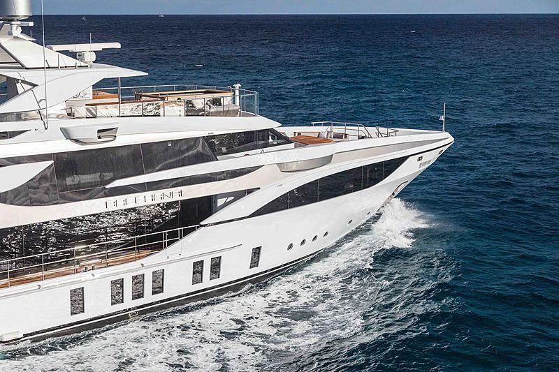 a large white yacht aboard BACCHANAL Yacht for Sale