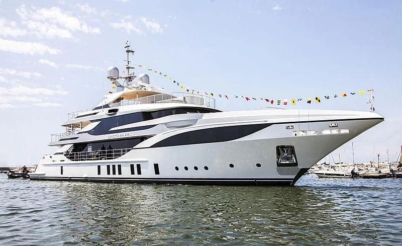 a large white ship aboard BACCHANAL Yacht for Sale