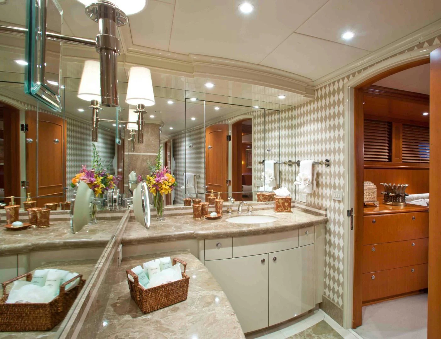 a bathroom with a large countertop aboard MURPHY'S LAW Yacht for Charter
