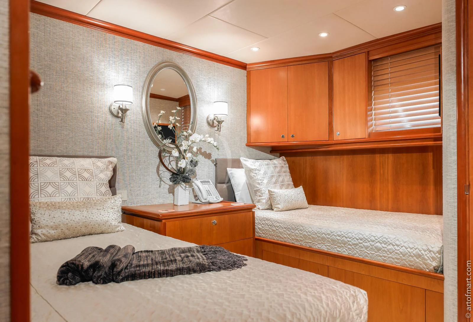 a couple of beds in a room aboard MURPHY'S LAW Yacht for Charter