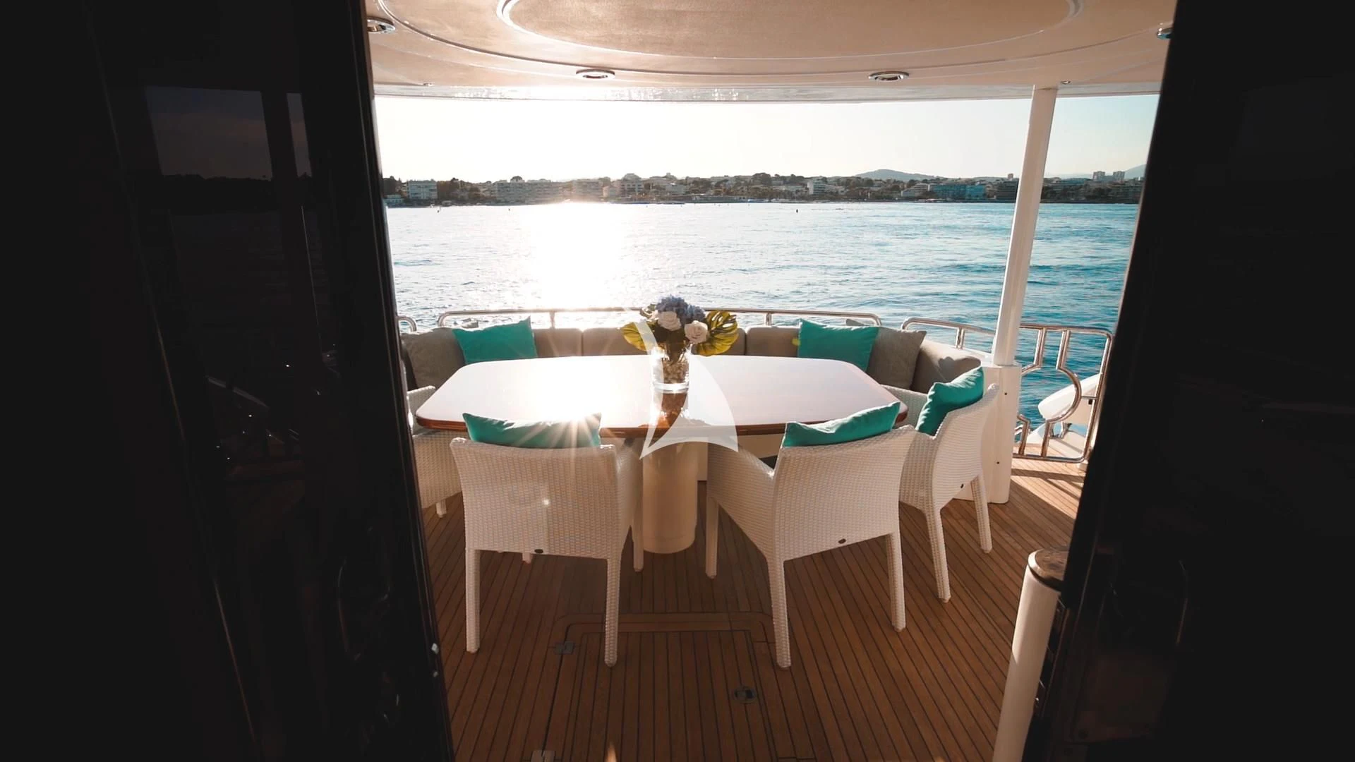 a table set for a dinner aboard PEARL OF LONDON Yacht for Sale