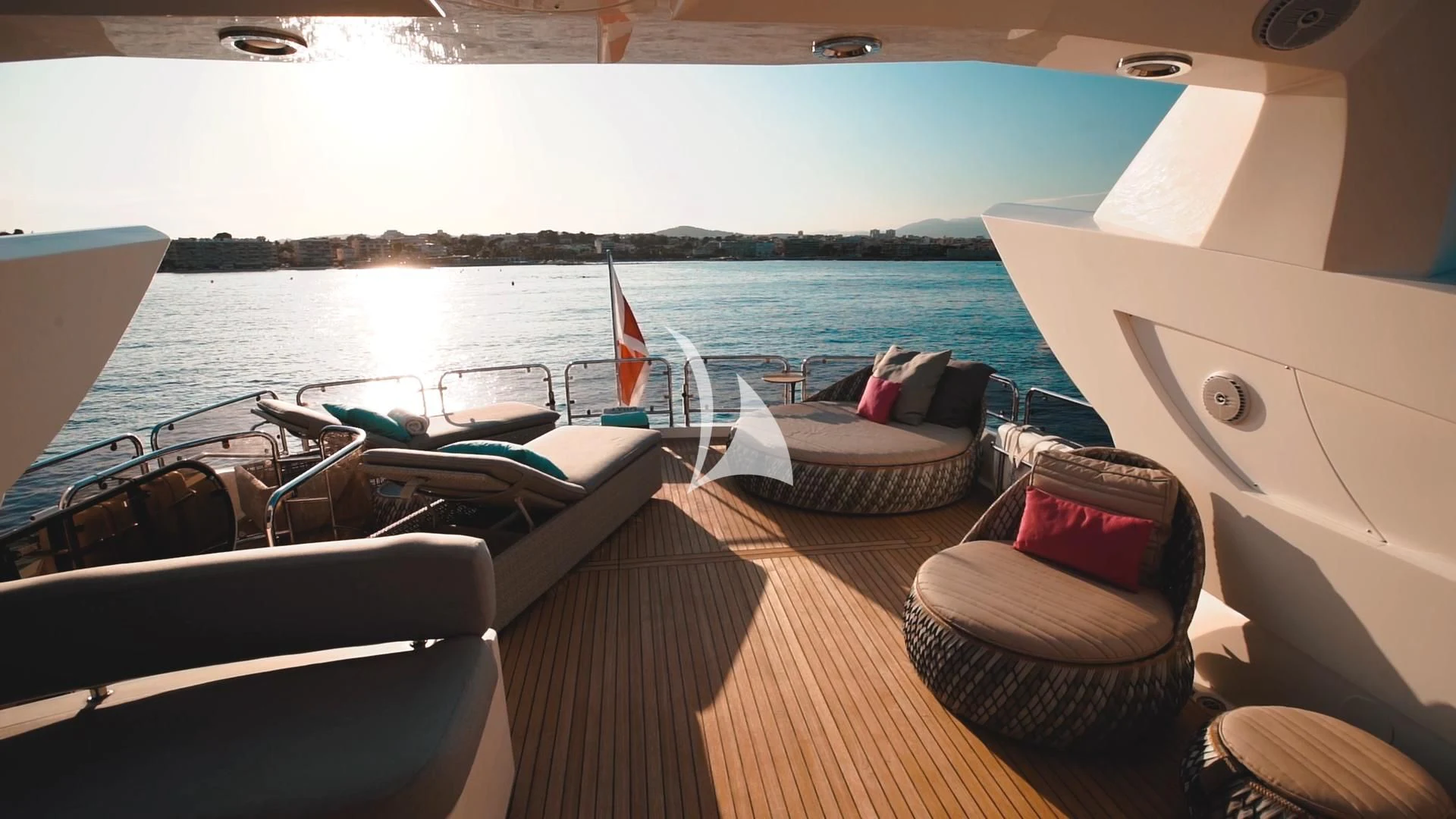 a boat on a deck aboard PEARL OF LONDON Yacht for Sale