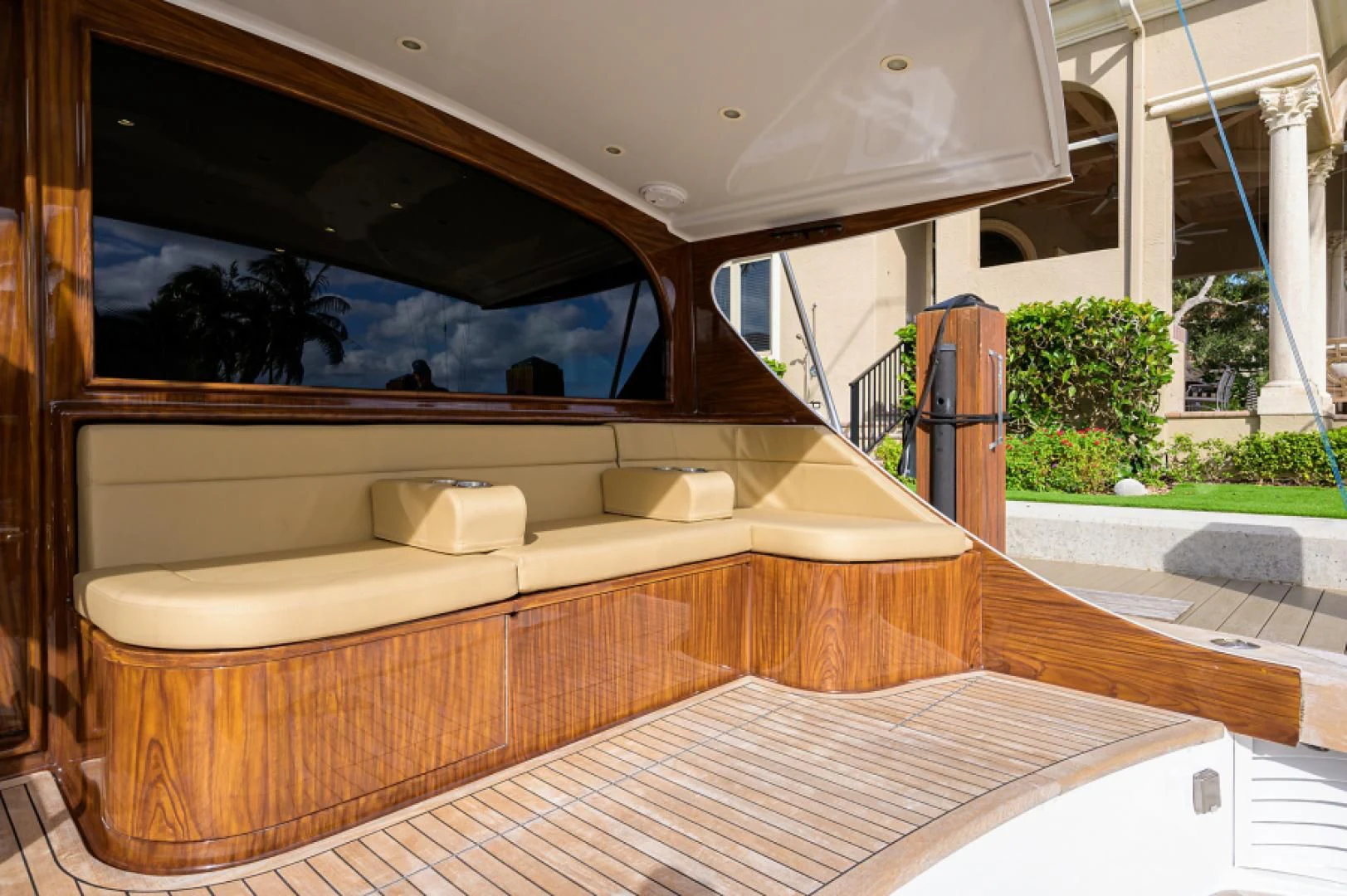 a bed on a deck aboard FLYING J Yacht for Sale