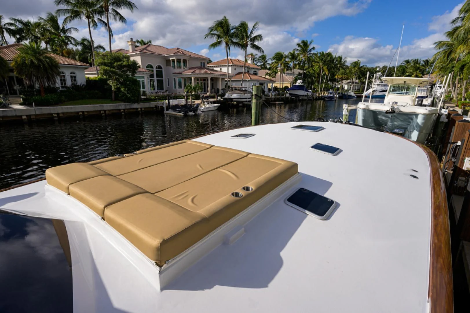a boat in a harbor aboard FLYING J Yacht for Sale