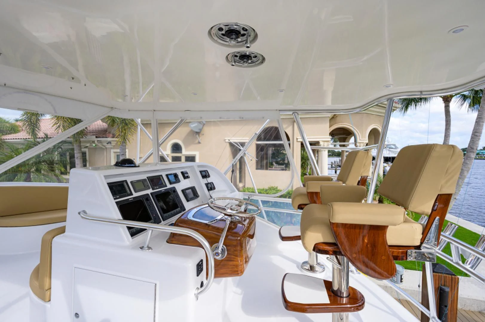 a white car parked in a room aboard FLYING J Yacht for Sale