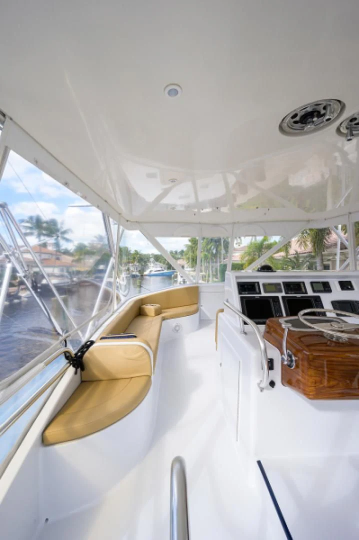 a boat with a basket on the deck aboard FLYING J Yacht for Sale