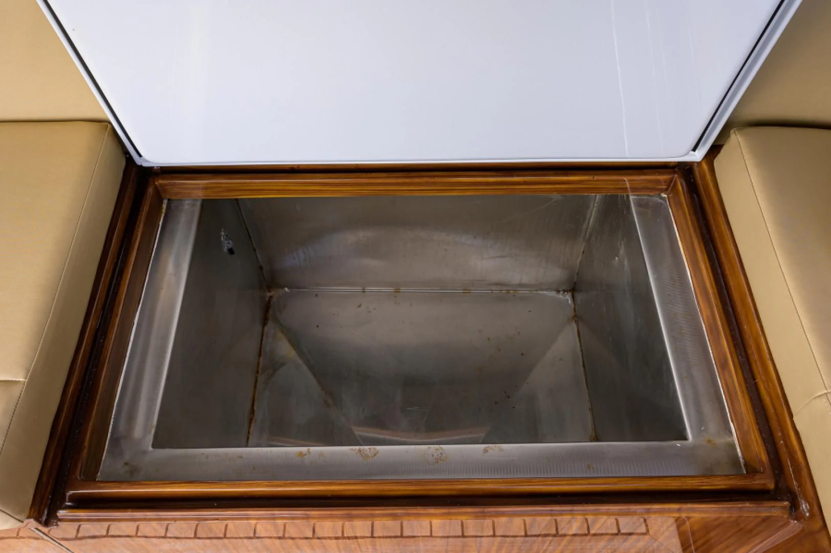 a broken window in a room aboard FLYING J Yacht for Sale