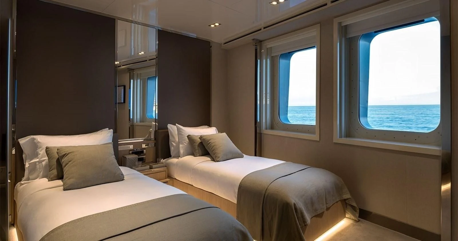 a couple of beds in a room aboard MARQUISE Yacht for Sale