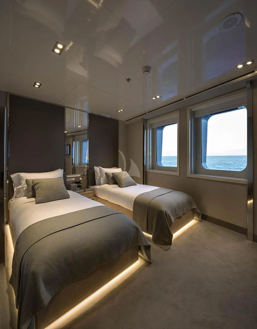 a room with two beds aboard MARQUISE Yacht for Sale