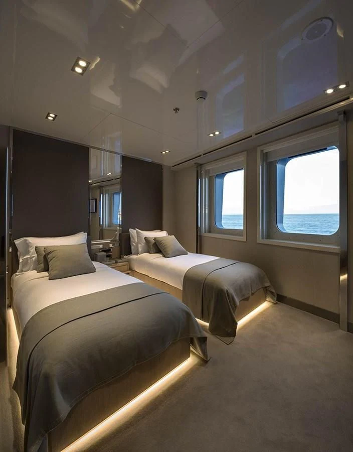 a couple of beds in a room aboard MARQUISE Yacht for Sale