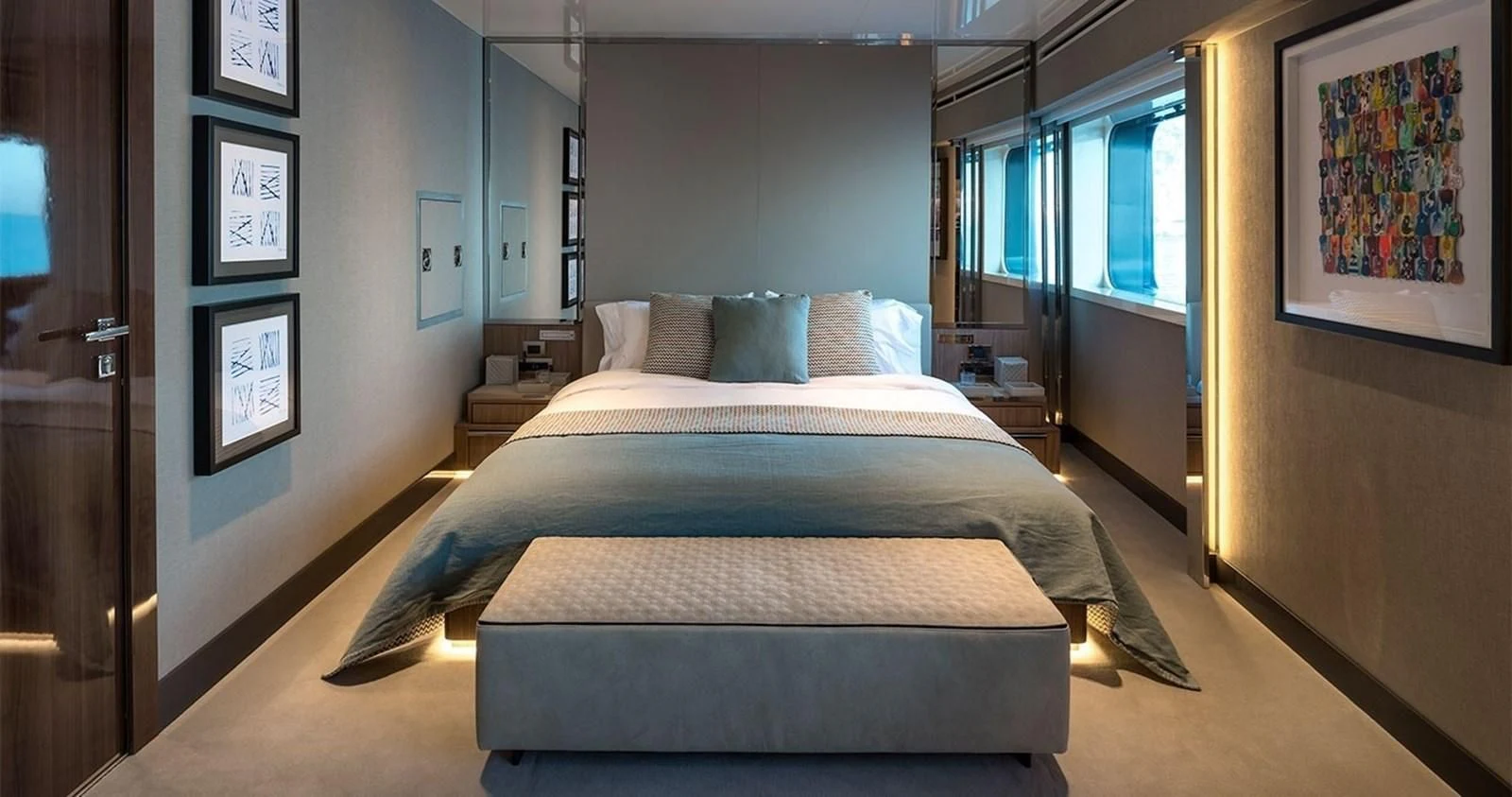 a bed in a room aboard MARQUISE Yacht for Sale