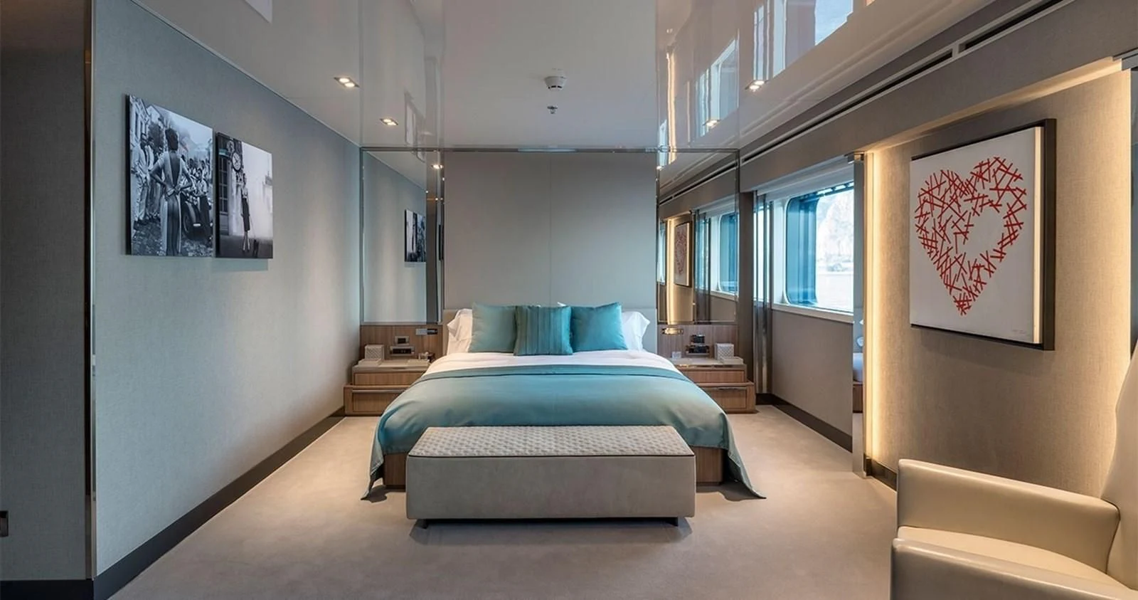 a large bedroom with a bed aboard MARQUISE Yacht for Sale