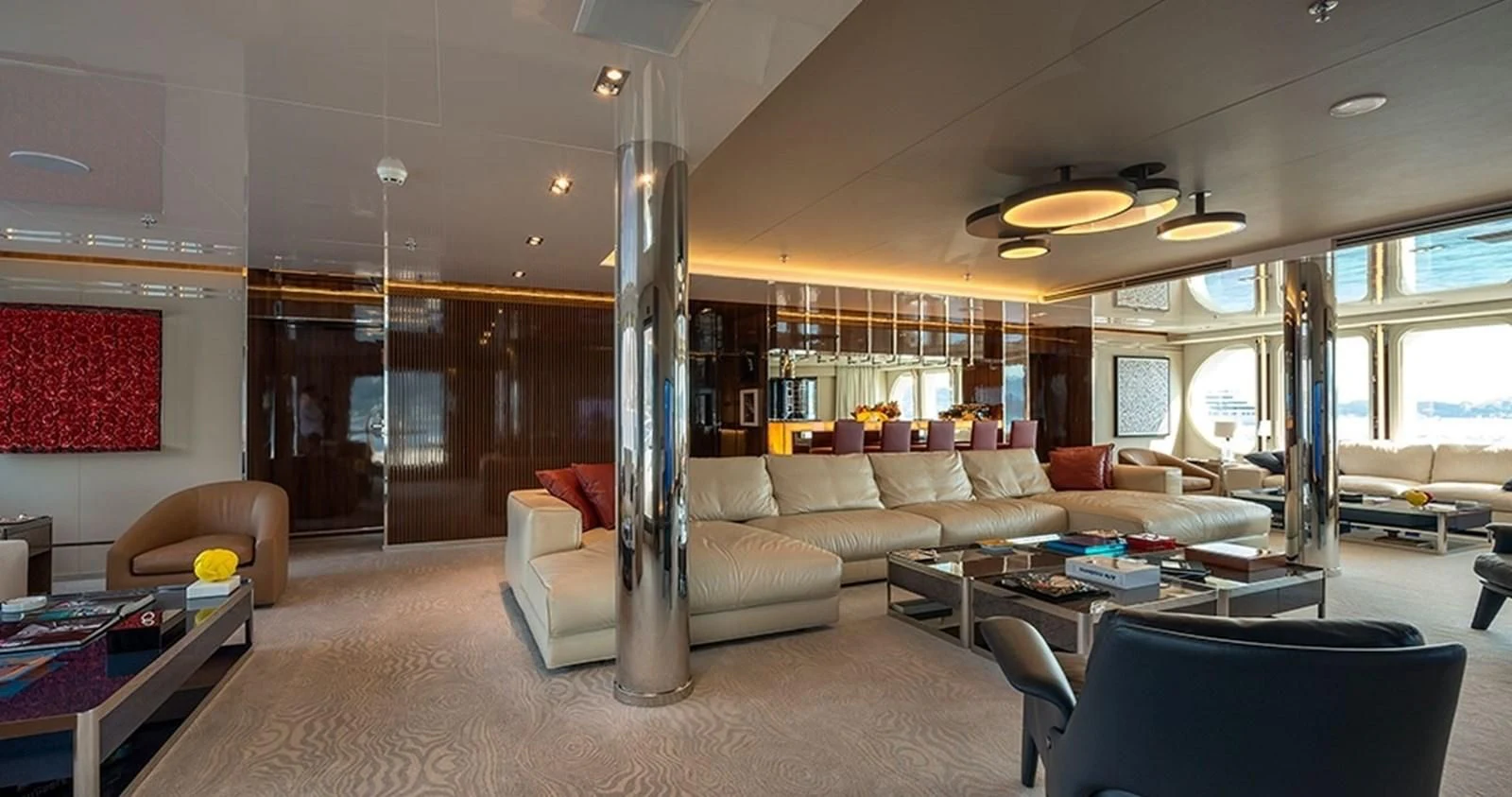 a living room with a large glass door aboard MARQUISE Yacht for Sale