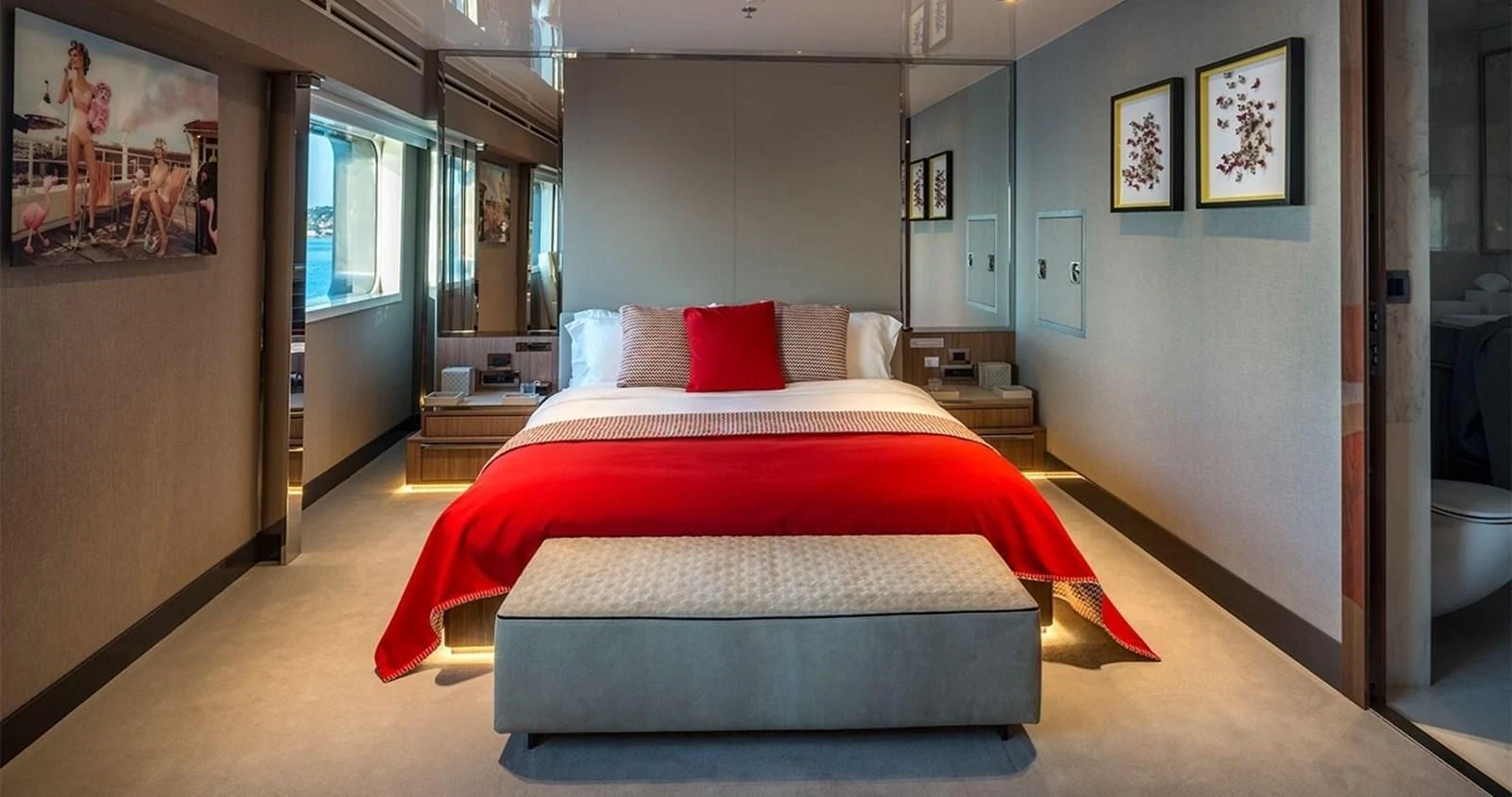 a large bed in a room aboard MARQUISE Yacht for Sale