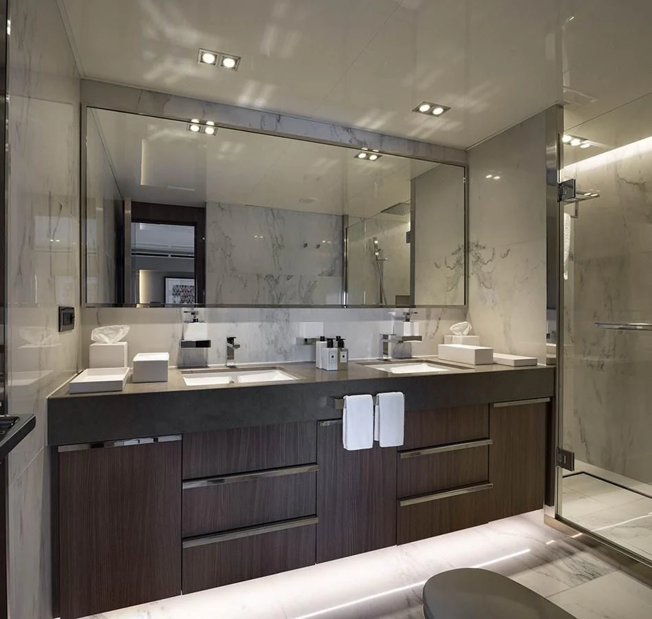 a bathroom with a large mirror aboard MARQUISE Yacht for Sale