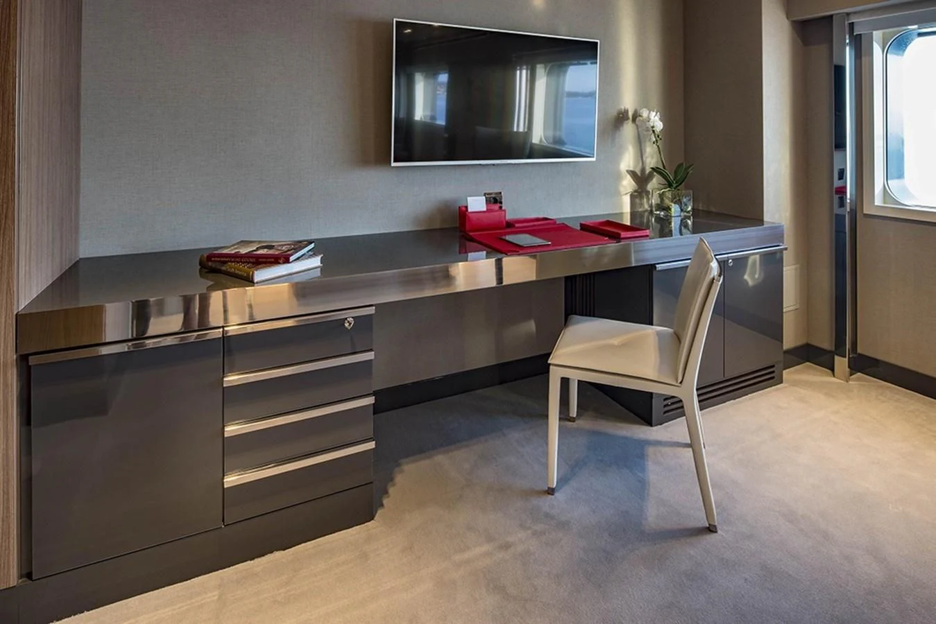 a kitchen with a large island aboard MARQUISE Yacht for Sale