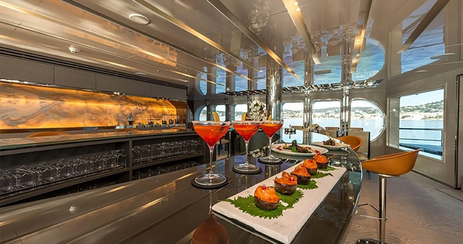 a large kitchen with food and drinks aboard MARQUISE Yacht for Sale