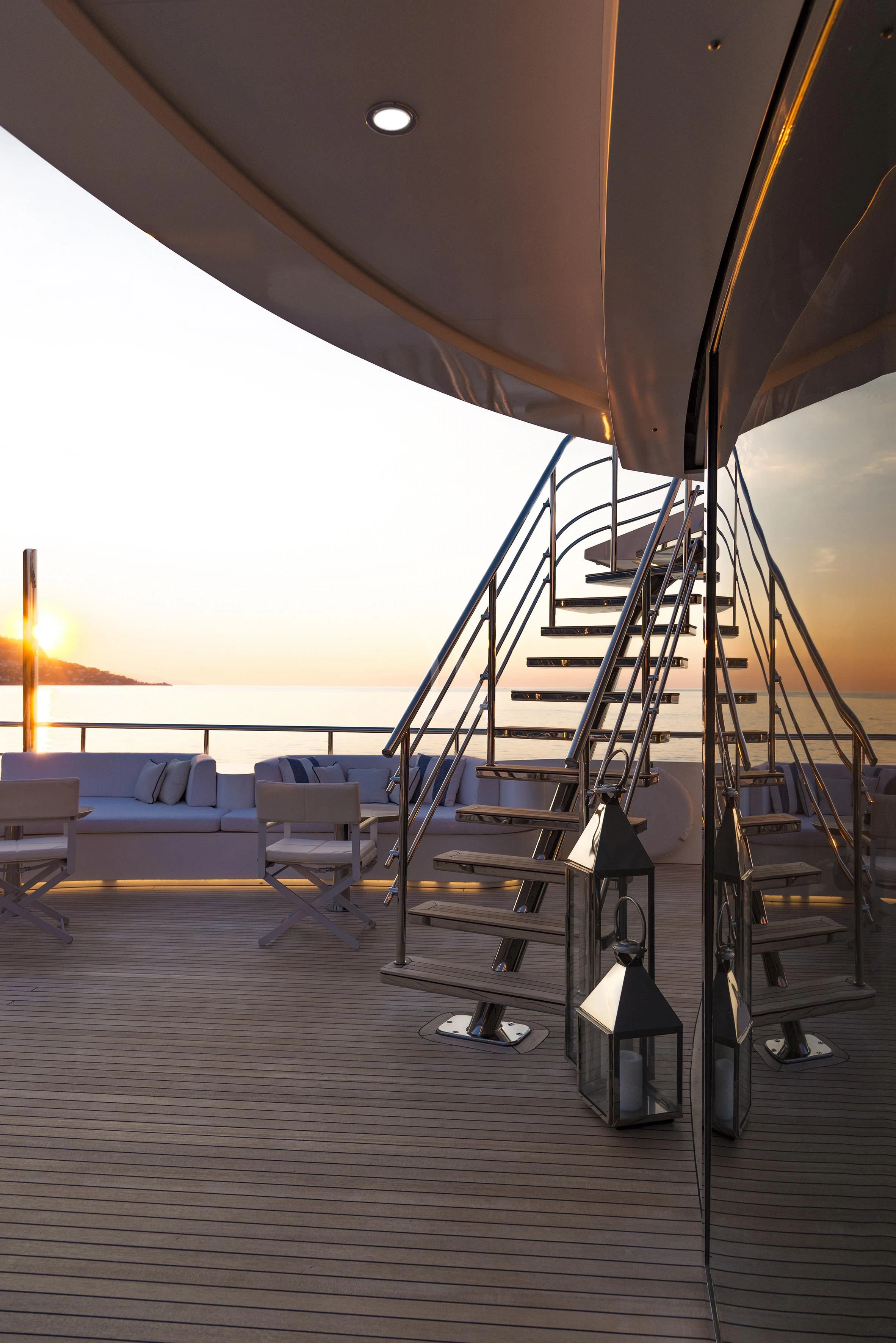 a staircase with a glass window aboard MARQUISE Yacht for Sale