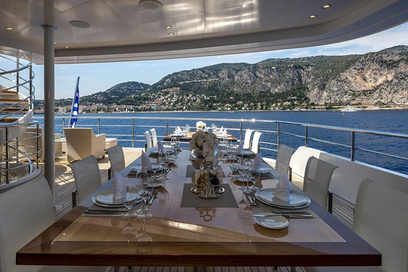 a table set for a dinner aboard MARQUISE Yacht for Sale