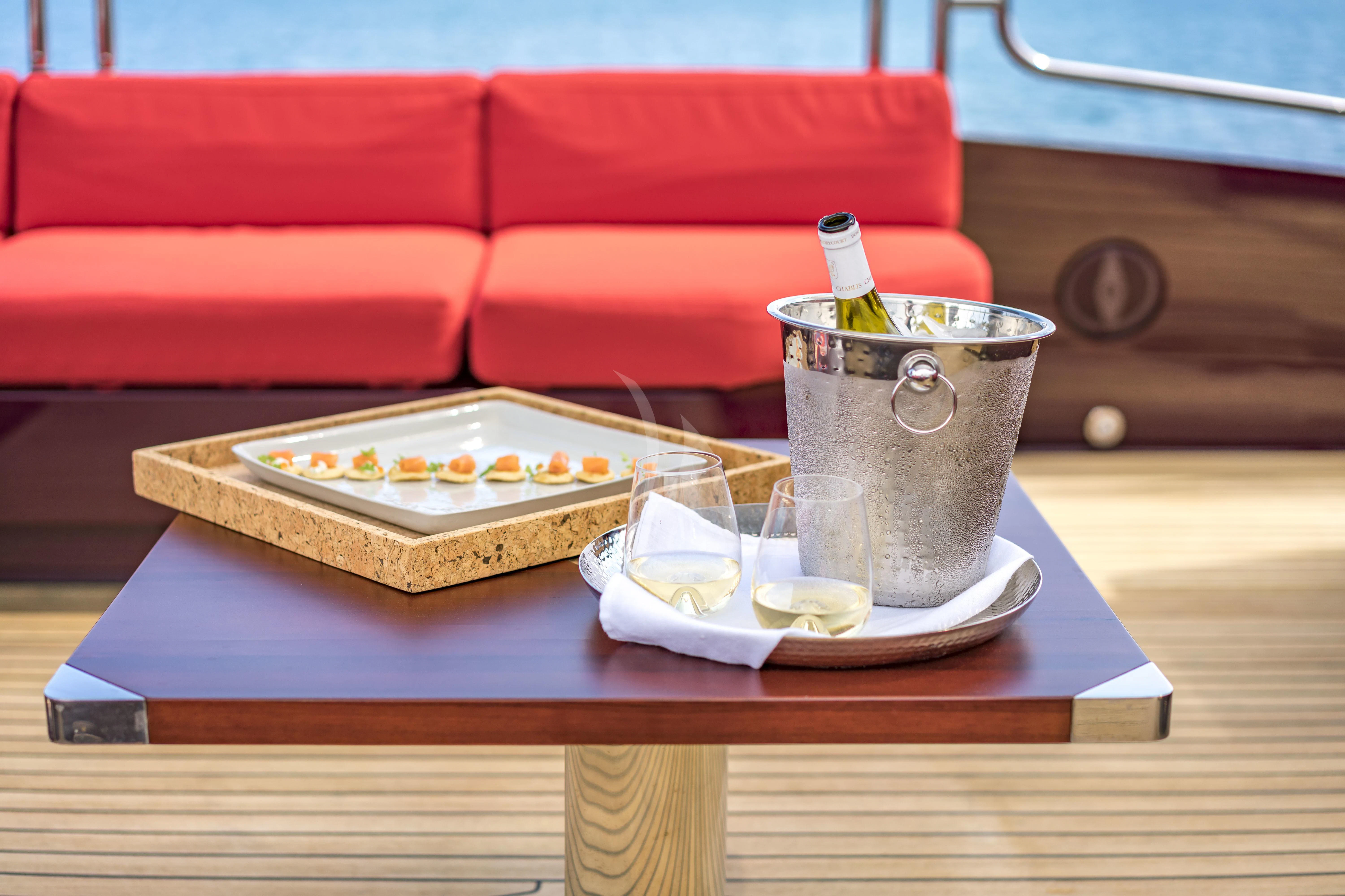 a tray with food on it aboard KJOS Yacht for Charter