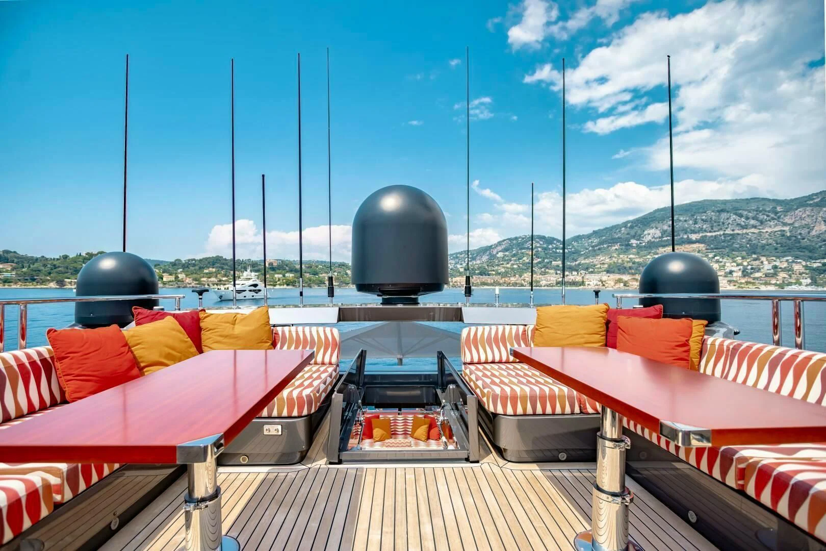 a deck with a grill and a grill on it aboard KJOS Yacht for Charter
