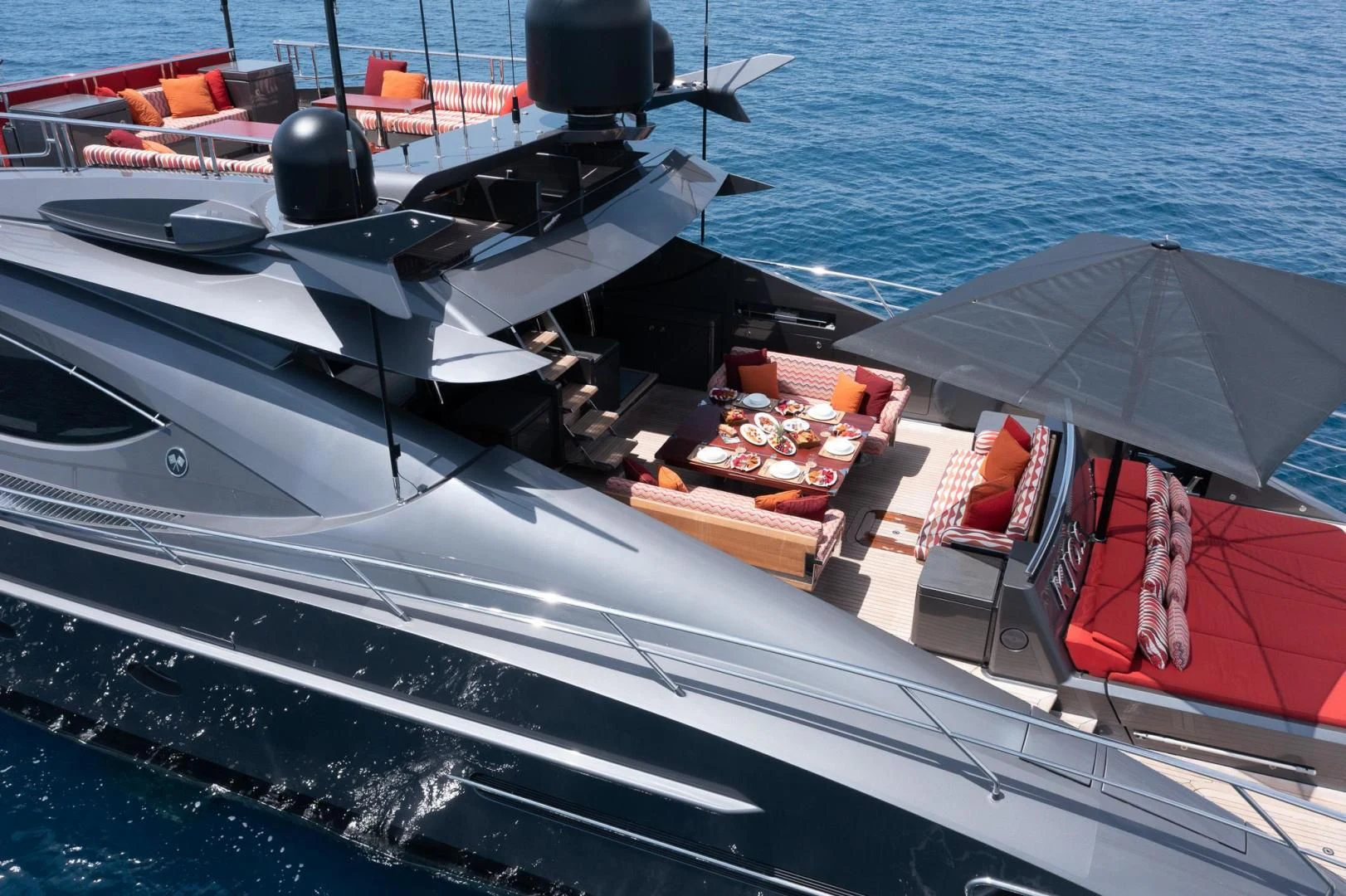 a boat full of food aboard KJOS Yacht for Charter