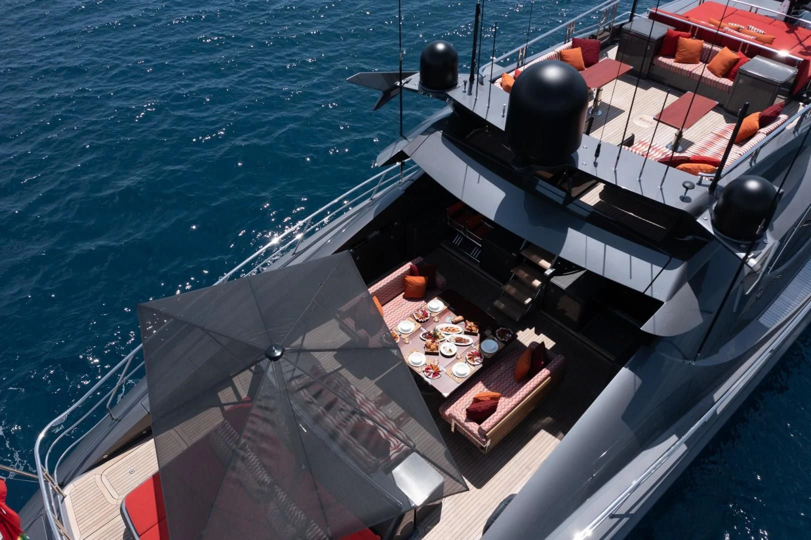 a boat full of food aboard KJOS Yacht for Charter