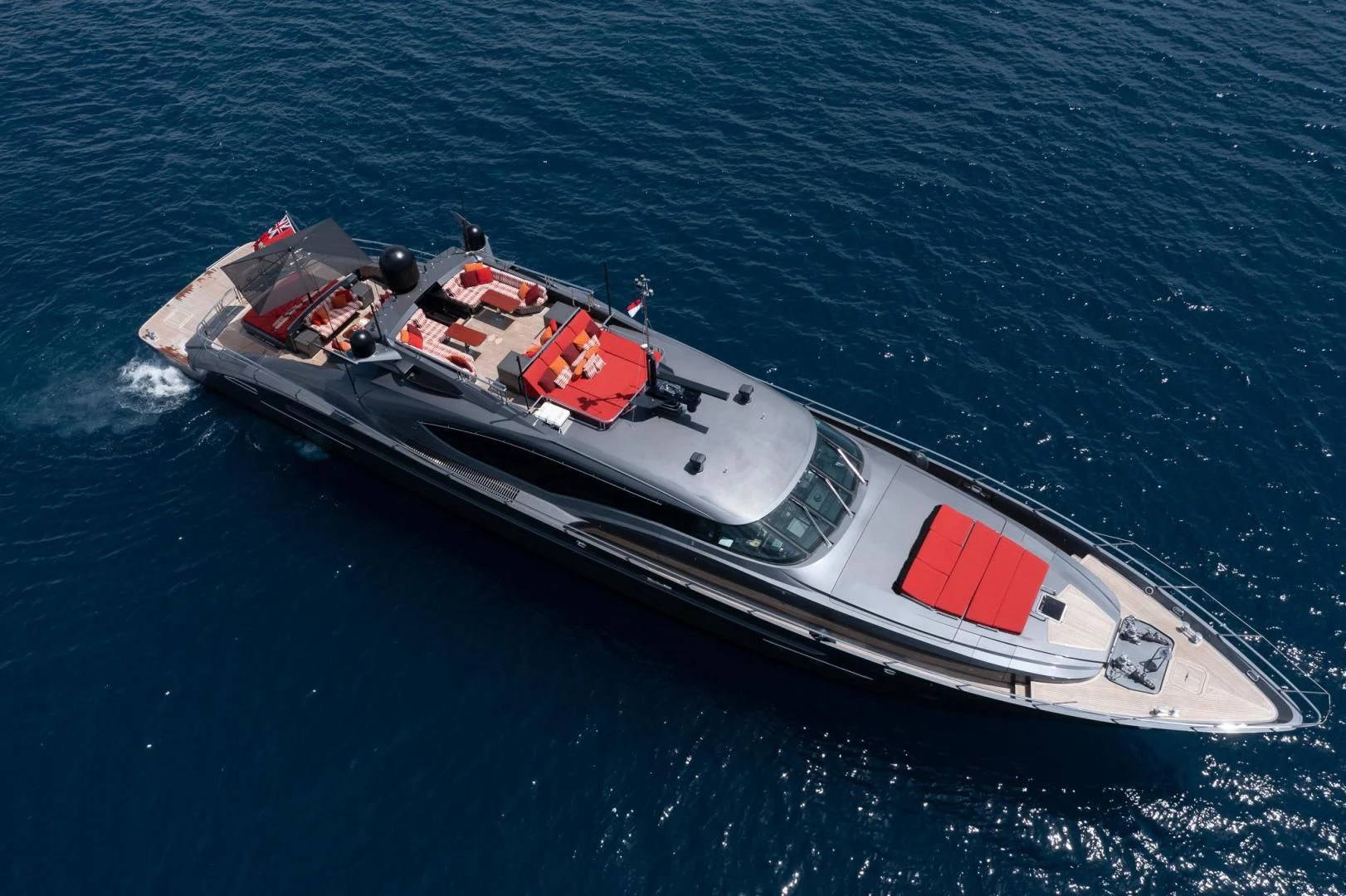 a high angle view of a boat aboard KJOS Yacht for Charter