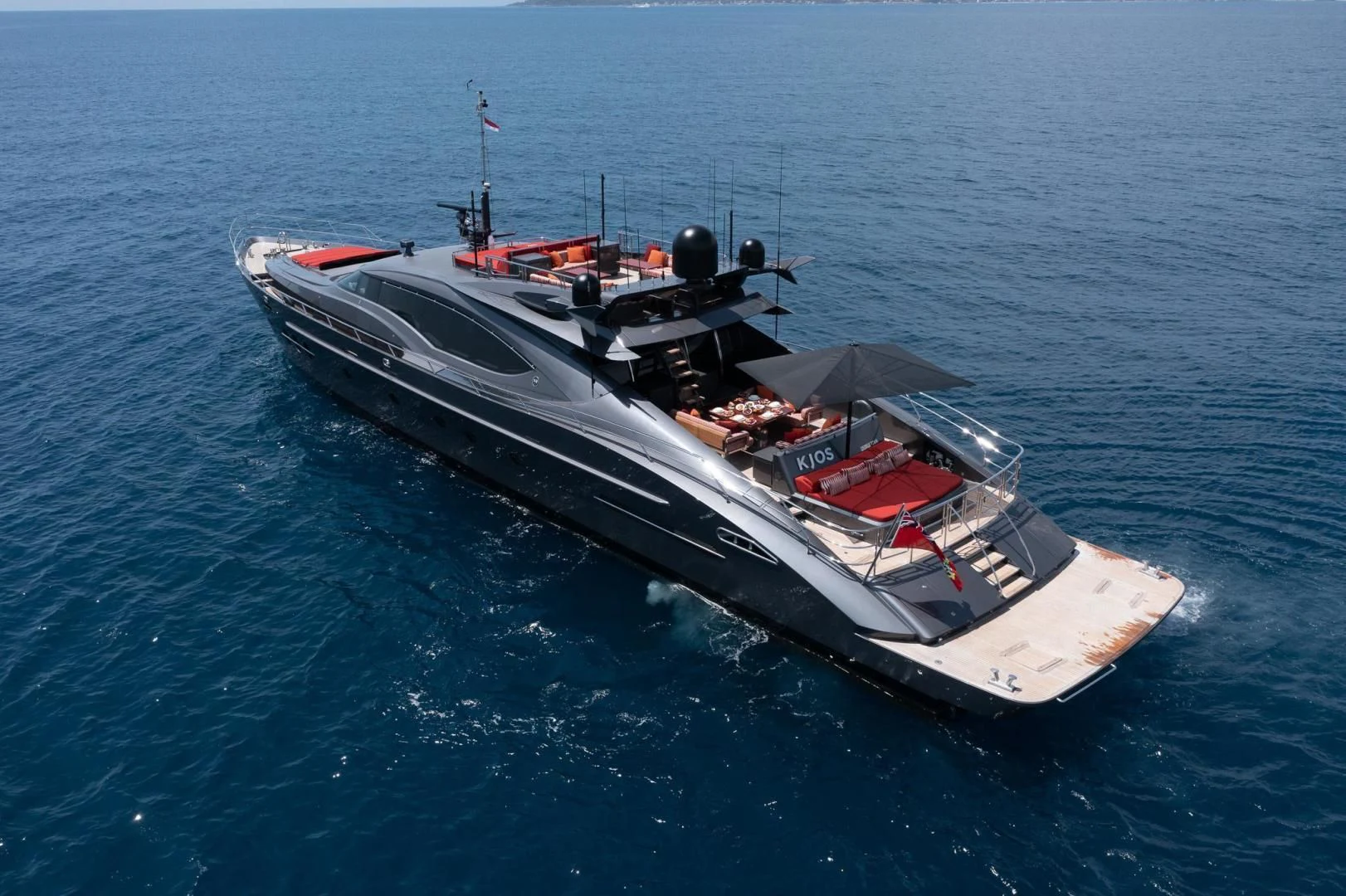 a boat with a lot of items on it aboard KJOS Yacht for Charter