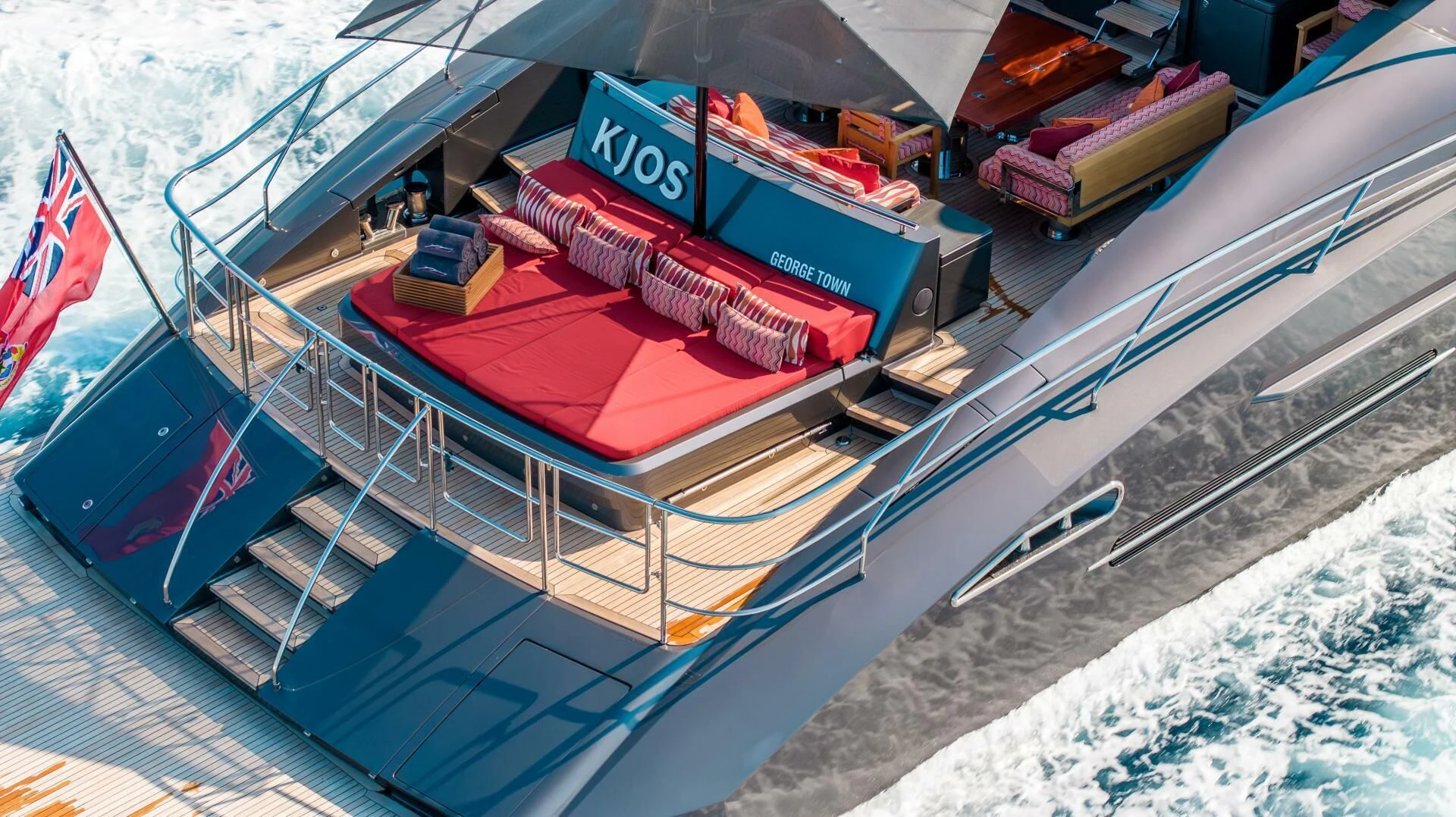 a model of a boat aboard KJOS Yacht for Charter