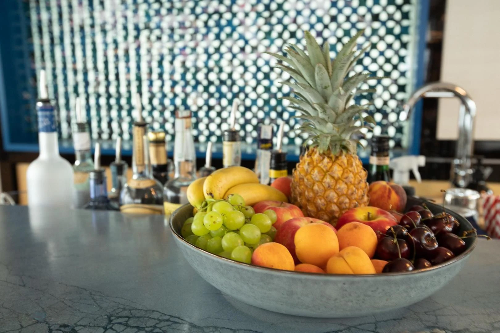 a bowl of fruit aboard KJOS Yacht for Charter