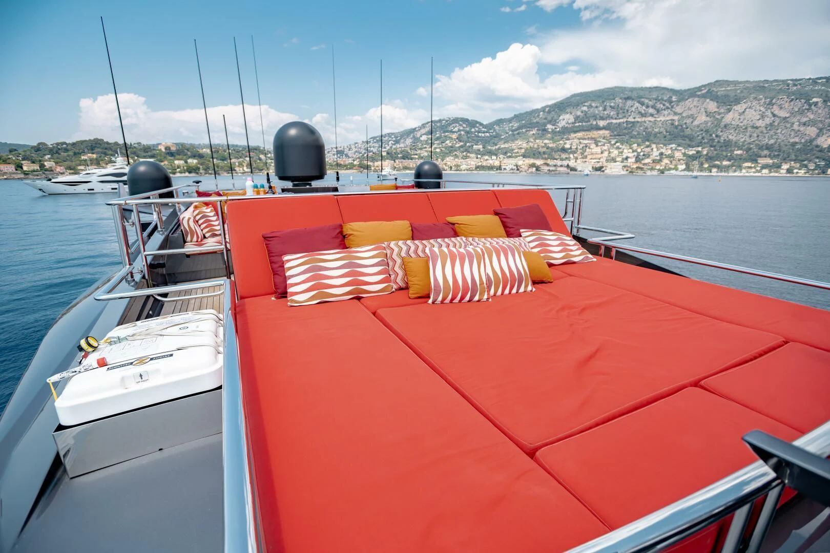 a boat with towels on it aboard KJOS Yacht for Charter