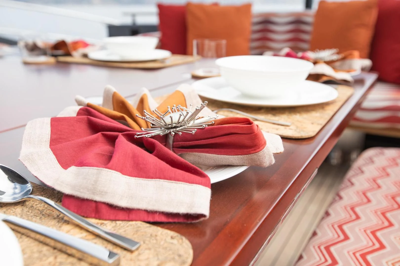 a table with food on it aboard KJOS Yacht for Charter