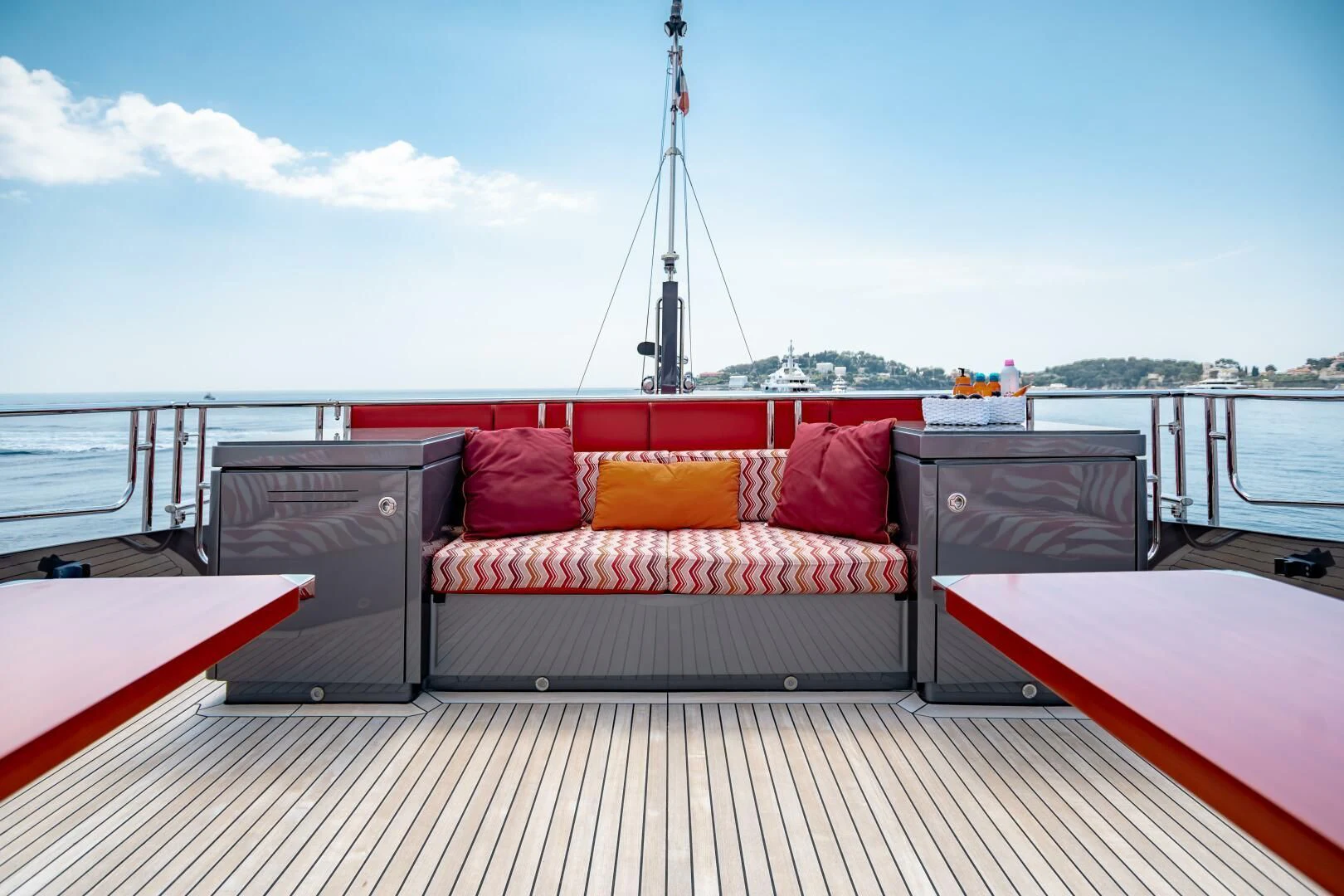 a couch on a boat aboard KJOS Yacht for Charter