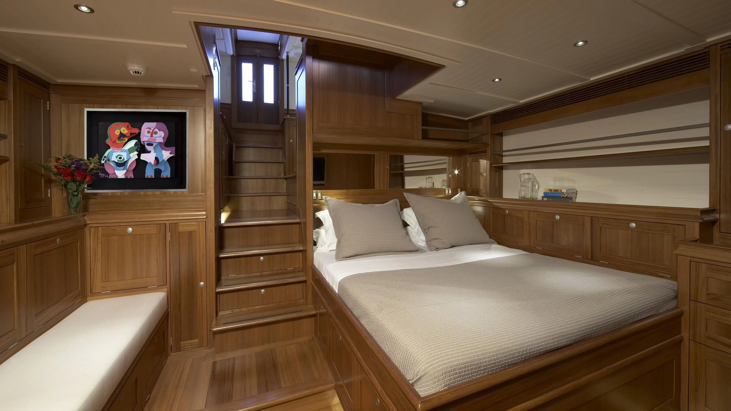 a bed in a room aboard LIONHEART Yacht for Sale